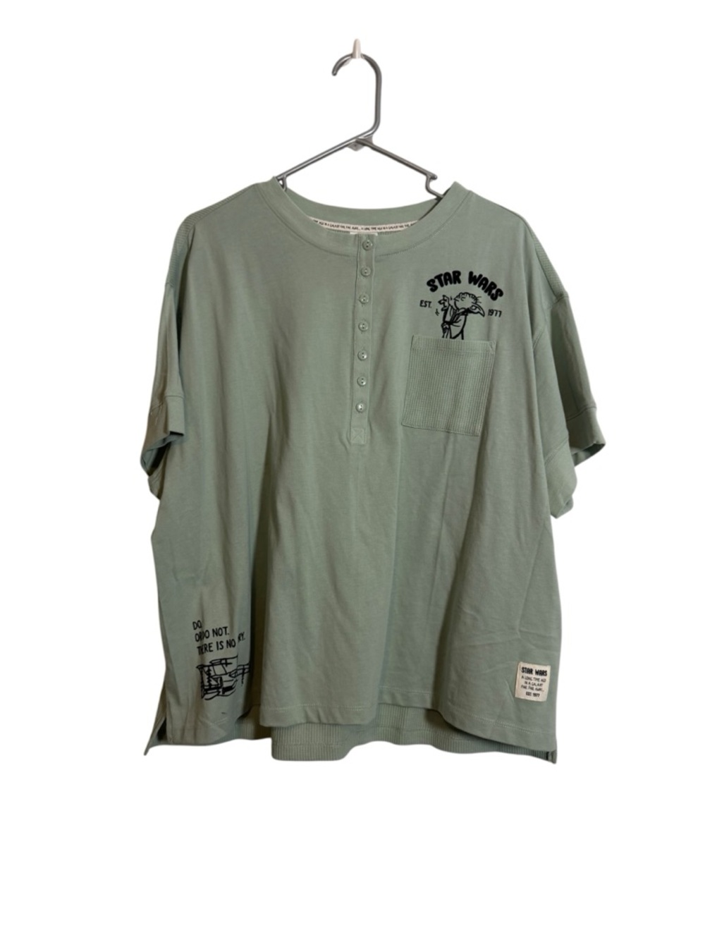 Star Wars Yoda Sage Green Short Sleeve Henley Tee sz 1X NWT